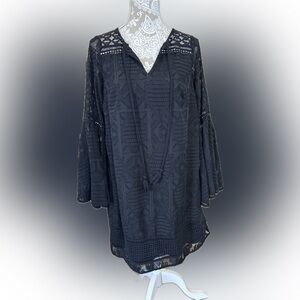 Kaari Blue Elegant Black Lace dress with tassels and fully lined